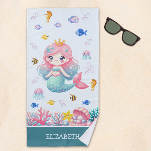 Cute Mermaid Under the Sea Beach Towel