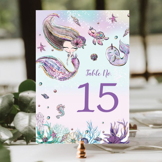 Cute Mermaid Under the Sea Birthday Baby Shower Table Number (Creator Uploaded)