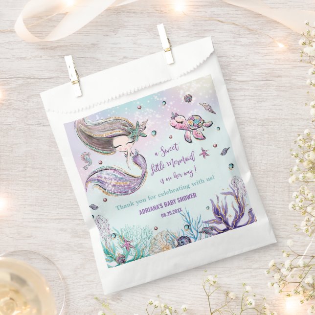 Cute Mermaid Under the Sea Girl Baby Shower Party Favour Bags (Clipped)