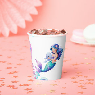 Cute Mermaid Under the Sea Watercolor Baby Shower Paper Cups