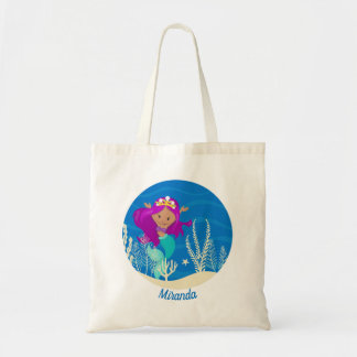 Cute Mermaid Underwater Ocean Girl Monogram Pool Tote Bag