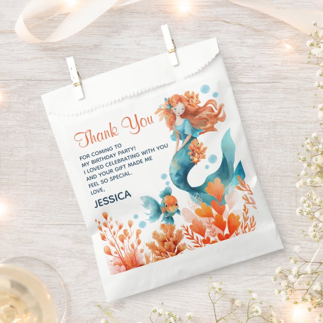 Cute Mermaid Watercolor Kids' Birthday Thank You Favour Bags (Clipped)
