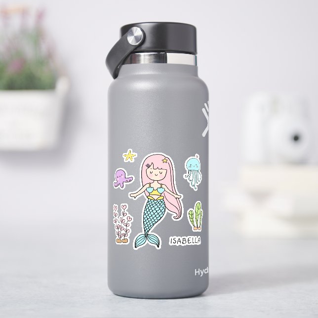Cute Mermaid Whimsical Girly Personalised Name (HydroFlask)
