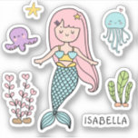 Cute Mermaid Whimsical Girly Personalised Name<br><div class="desc">Cute Mermaid Whimsical Girly Personalised Name Stickers Labels features a cute mermaid with your personalised name. Personalise by editing the text in the text box provided. Perfect for water bottles,  birthday party favours and gifts. Designed by ©Evco Studio www.zazzle.com/store/evcostudio</div>
