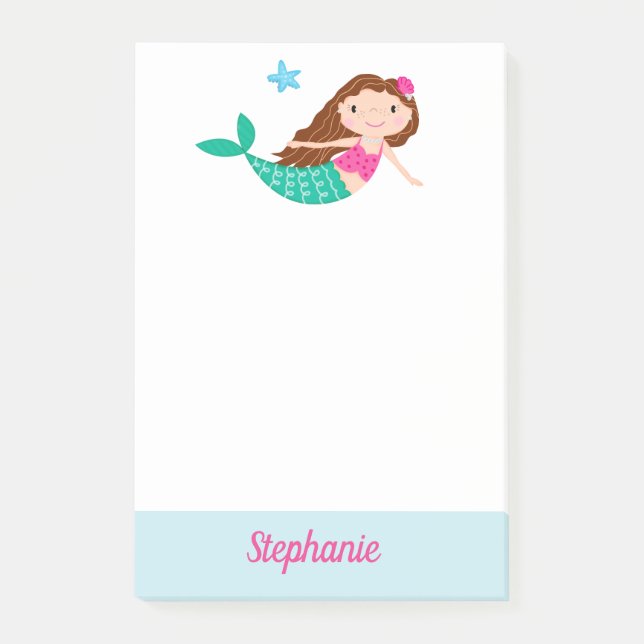 Cute Mermaid Whimsical Personalised Post-it Notes (Front)