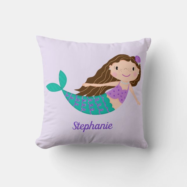 Cute Mermaid Whimsical Purple Personalised Cushion (Front)