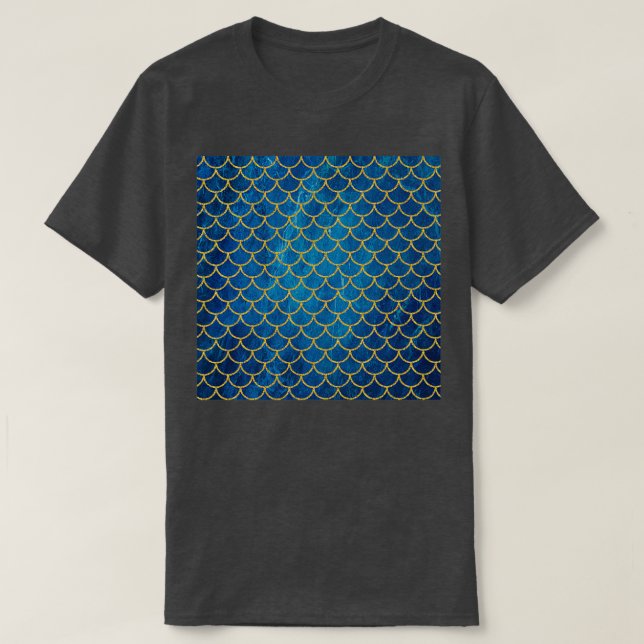Cute Mermaid With Blue Marble Pattern T-Shirt (Design Front)
