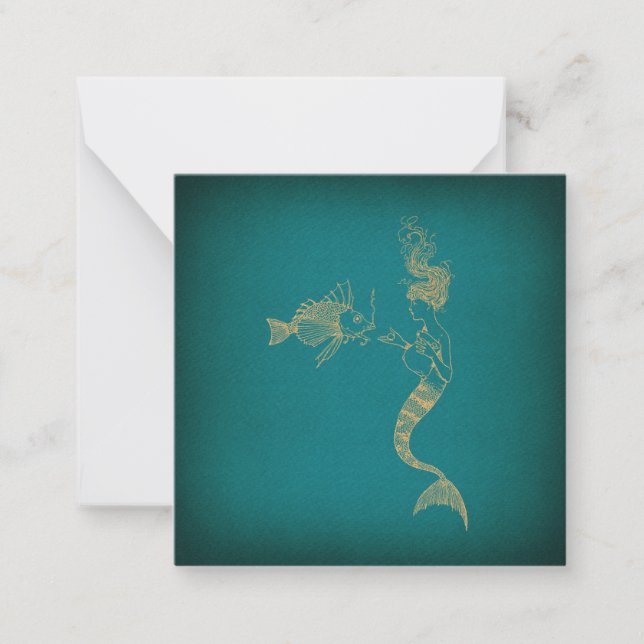 Cute Mermaid with Fish Illustrated Art Card (Front)
