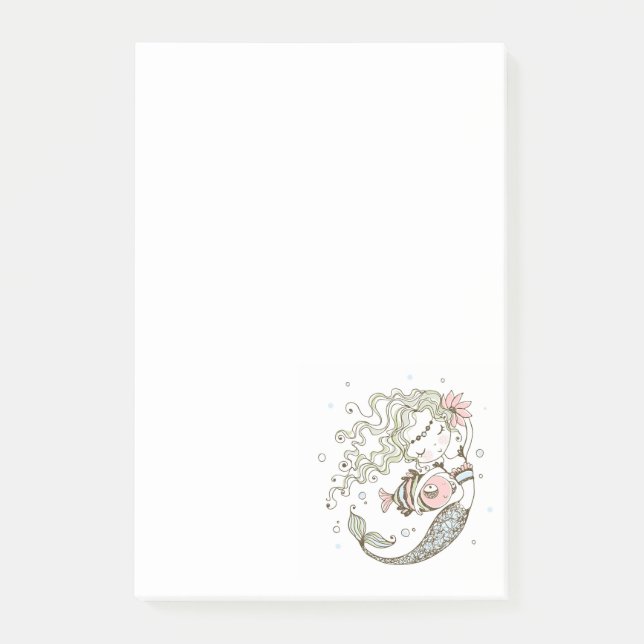 Cute Mermaid with Fish Post-it Notes (Front)