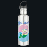 Cute Mermaid with Pink Hair Personalised 710 Ml Water Bottle<br><div class="desc">Adorable cartoon art of a mermaid with pink hair and blue eyes. Personalised kid's water bottle.</div>