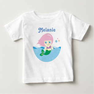 Cute Mermaid with Pink Hair Personalised Baby T-Shirt