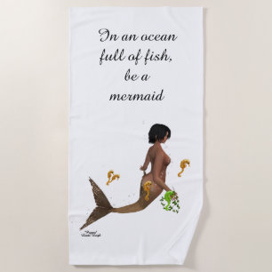 Cute Mermaid With Seahorses Beach Towel
