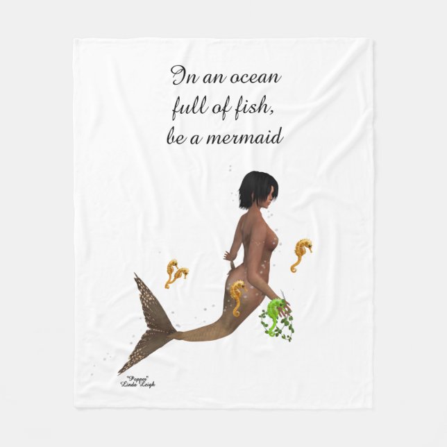 Cute Mermaid With Seahorses Fleece Blanket (Front)