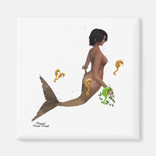 Cute Mermaid With Seahorses Magnet (Front)