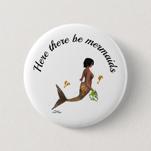 Cute Mermaid With Seahorses Pin Button