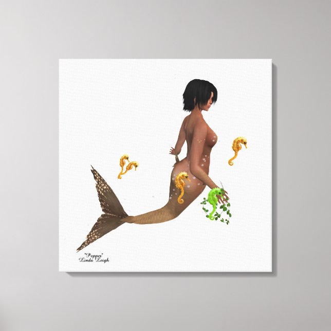 Cute Mermaid With Seahorses Stretched Canvas Print (Front)