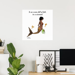 Cute Mermaid Witrh Seahorses Poster