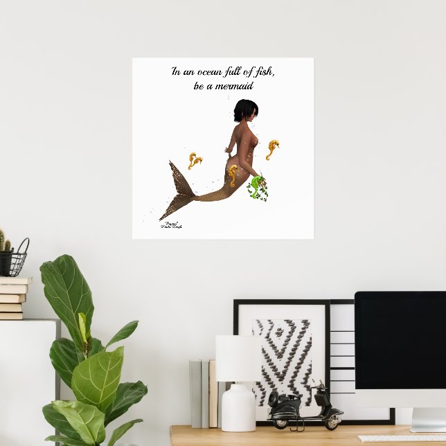 Cute Mermaid Witrh Seahorses Poster (Home Office)