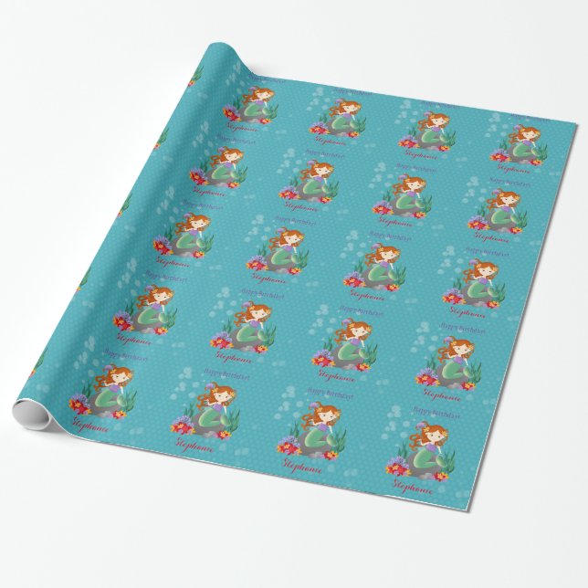 Cute Mermaid Wrapping Paper (Unrolled)