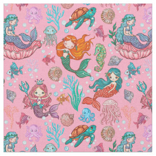 Cute mermaids fabric
