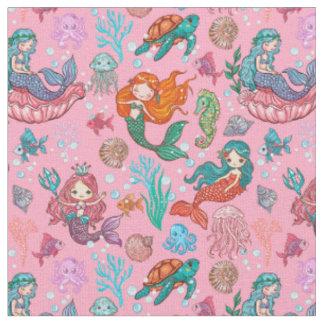 Cute mermaids fabric