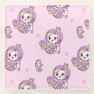 Cute Mermaids Glass Coaster