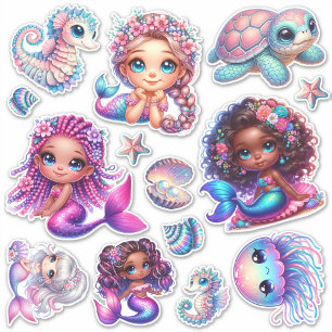 Cute Mermaids & Marine Life Pastel Sticker Sheet