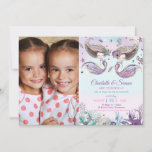 Cute Mermaids Twins Sisters Birthday Party Photo Invitation<br><div class="desc">Whimsical mermaids twins / sisters birthday party photo invitation, featuring two beautiful mermaids, adorable under the sea creatures and colourful corals against rainbow deep ocean backdrop. Personalise it with your party details easily and quickly, simply press the customise it button to further re-arrange and format the style and placement of...</div>