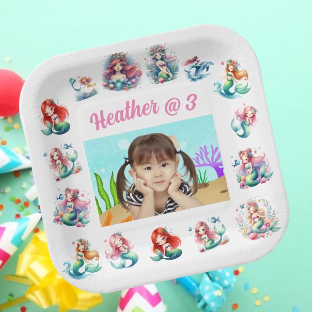 Cute Mermaids Under the Sea Photo Kids Birthday  Paper Plate (Creator Uploaded)