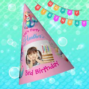 Cute Mermaids Under the Sea Photo Kids Birthday Party Hat