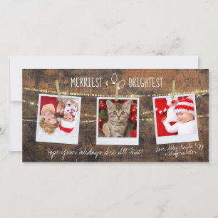 Cute Merriest & Brightest Holiday 3-Photo Card