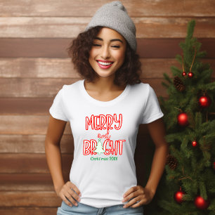 Cute Merry and Bright Christmas Year Red and Green T-Shirt