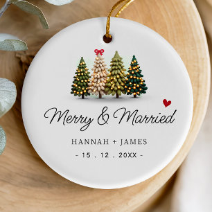 Cute merry and married christmas trees one photo ceramic tree decoration