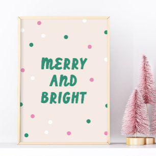 Cute Merry & Bright Pink Confetti Holiday Print