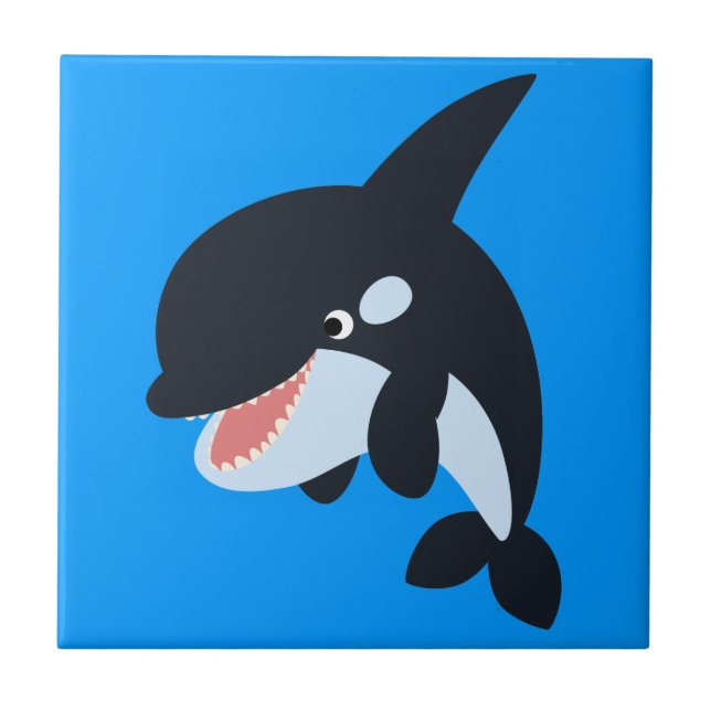 Cute Merry Cartoon Killer Whale Tile (Front)