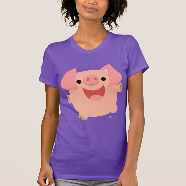 Cute Merry Cartoon Pig Women T-Shirt (Front)