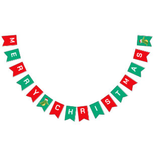 Cute merry Christmas alligator santa Xmas party Bunting