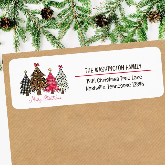 Cute Merry Christmas Animal Print Trees Address (Cute Merry Christmas Animal Print Trees Address Label)
