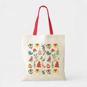Cute Merry Christmas Animal Tree Snow Pattern Tote Bag