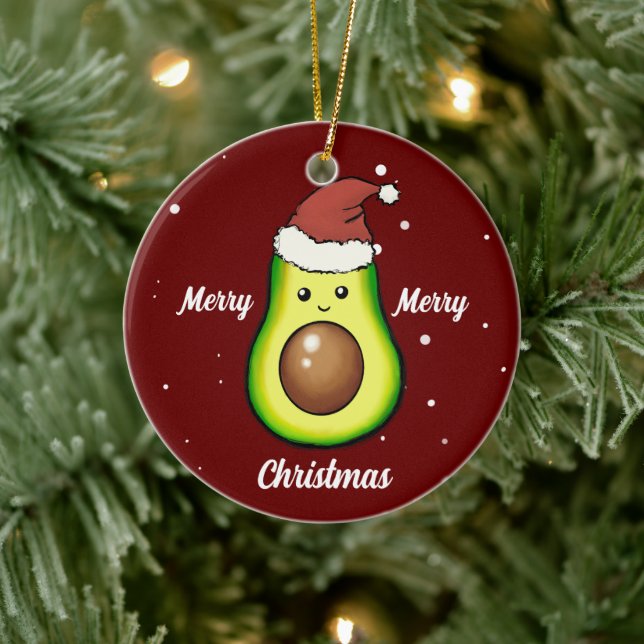 Cute Merry Christmas Avocado ceramic ornament (Tree)