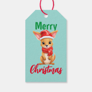Cute merry christmas Baby Kangaroo Santa Scarf Gift Tags