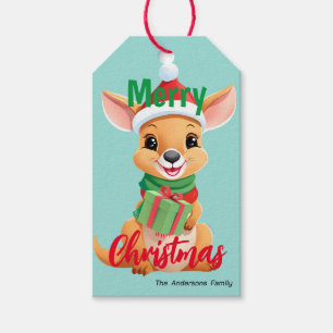 Cute merry christmas Baby Kangaroo Santa Scarf Gift Tags