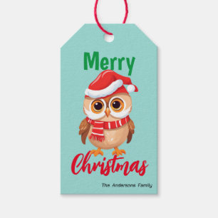 Cute merry Christmas Baby Owl Santa Scarf holiday Gift Tags