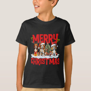 Cute Merry Christmas Beagle Dog Santa Hat Reindeer T-Shirt