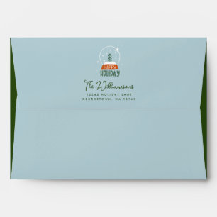 Cute Merry Christmas Blue Pattern Return Address Envelope