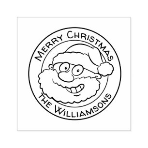 Cute Merry Christmas Cartoon Santa Family Greeting Rubber Stamp