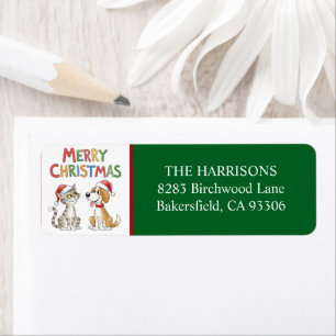 Cute Merry Christmas Cat and Dog Return Address 