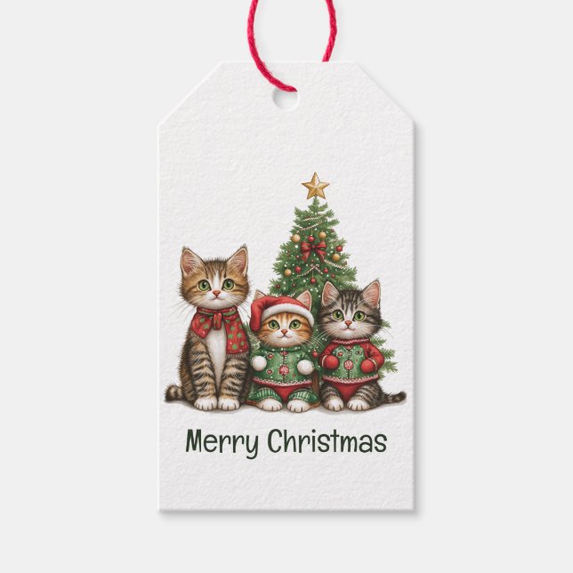 Cute Merry Christmas Cats Gift Tags (Front)