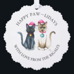 Cute Merry Christmas Cats  Tree Decoration Card<br><div class="desc">Send merry Christmas wishes in the most adorable way with these cute Xmas cards featuring two festive Christmas cats—a black cat and a Siamese—both decked out in Santa hats. Designed in charming watercolor, these fun and funny cards make perfect Christmas gifts for friends or thoughtful cat lover gift ideas. Customise...</div>
