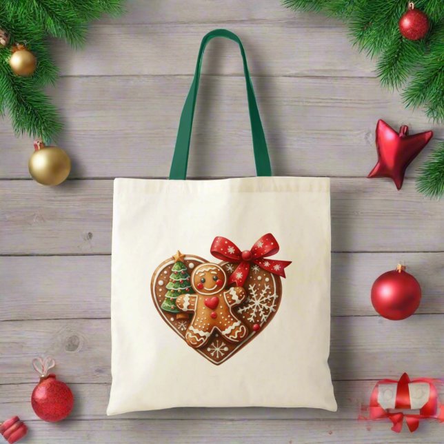 Cute Merry Christmas Cookies Doughnut  Heart Red Tote Bag (Creator Uploaded)
